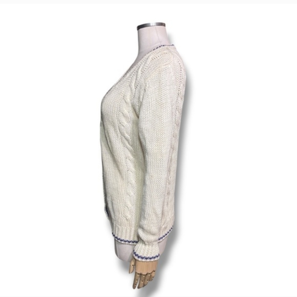 CHRISTIAN DIOR Ivory Knit Linen Blend Cardigan Purple Accent Line VINTAGE - Picture 8 of 10